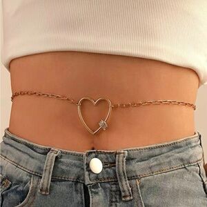 Gold Heart Rhinestone Waist Chain